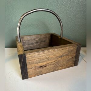 Handmade Rustic Wooden Storage Bin w/ Metal Handle | Farmhouse Cottagecore